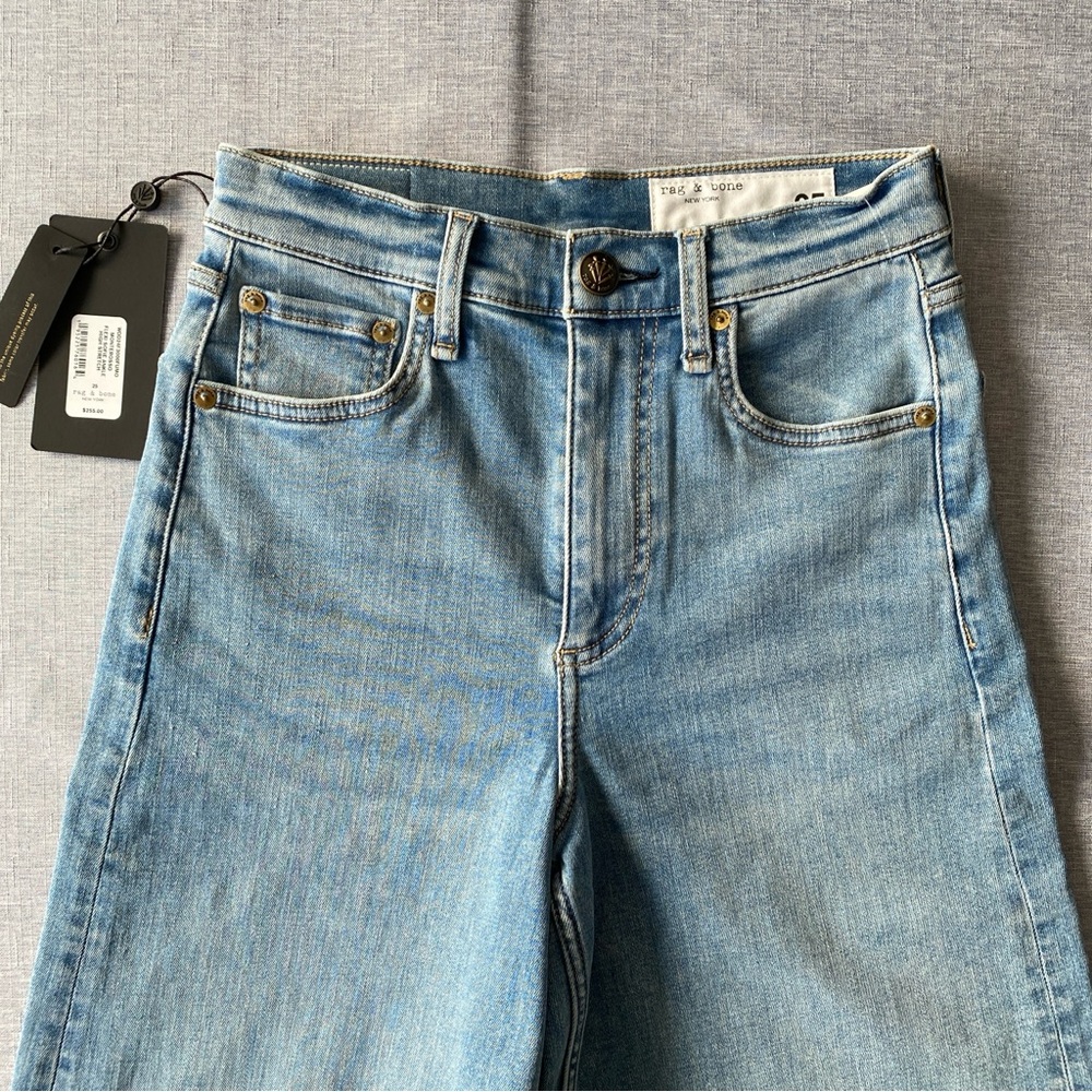 Rag & Bone | Sofie Raw Cut Hem High Waist Wide Leg Ankle Stretch Denim Jeans - Picture 5 of 14